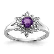 Sterling Silver Rhodium-plated Diamond u0026 Amethyst Ring