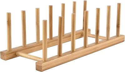Bamboo Wooden Dish Rack Plates Holder Compact Kitchen Storage Cabinet Organizer