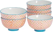 Nicola Spring Patterned Rice Bowls - Orange - 11.5cm - Pack of 6 - Porcelain Flower Print Design Noodle Serving Snack Bowls for Snacks, Pasta, Noodles, Fruit, Cereal, Salads