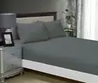 1000TC Ultra Soft Fitted Sheet & Pillowcase Set King Single Size Bed Charcoal Fa
