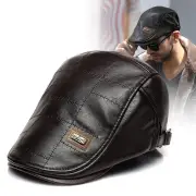 Collrown Vintage Berets Mens PU Leather Beret Hats Autumn Winter Adjustable Hats Men's Visor Warm Flat Peaked Cap Cabbie