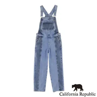 【California Republic】美式休閒熊皮標雙拼色牛仔女吊帶褲