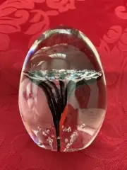 NEW FLAWLESS Crystal DAUM France Black White Red TRUMPET FLOWER Paperweight EGG