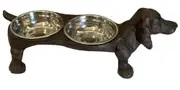 Cast Iron Hand Made Double Dog Cat Pet Bowl Feed Water Stainless Steel Bowls