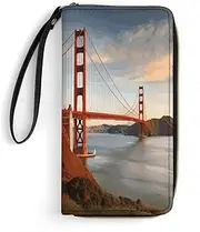 [BFGWK] Large Wallet Novelty Golden Gate Bridge Printing Long Wallet With Zipper Leather Wallet Suitable For Both Men And Women, style, 19.7x10.5cm, Style, 19.7x10.5cm, 现代
