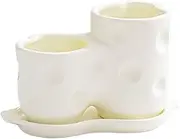 Kitchen Counter Ceramic Utensil Caddy Organizer, 2-pieces Utensils Holder for Kitchen Decor, Cutlery Holder Drain Rack for Chopsticks, Knives, Forks, Spoons Organizer(White)