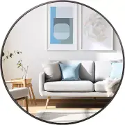 36 Inch Dark Grey Circle Wall Mirror, Brushed Titanium Metal Framed round Mirror