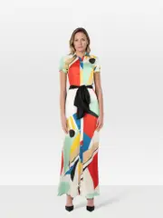 Silk Abstract Pattern Maxi Dress