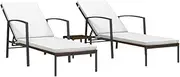 Sun Lounger Set of 2, Sun Lounge Camping Chair Outdoor Chaise Lounge 2 pcs with Table Poly Rattan Brown