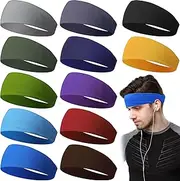 Lyrow 12 Pcs Sweat Bands Headbands Men Running Sweatbands Workout Headbands for Unisex Men Cycling Basketball Yoga Jogging Exercise Fitness Tennis Athletic Outdoor Sports Gym