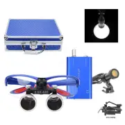 Dental 2.5X Binocular Loupes with 5W LED Head Light &Filter Metal Clip Box Blue
