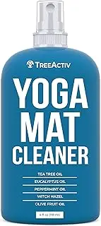 Yoga Mat Cleaner Spray, Tea Tree Oil & Witch Hazel Essential Oils for Exercise Accessories, Aromatherapy Mist, Deep-Cleansing Natural Cleaner for Fitness Gear & Gym Eqpt, 1000+ Sprays by TreeActiv