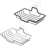 2 Pcs Soap Dish Holder, No Drilling, 304 Rustproof Stainless Steel Wall Mounted Soap Holder Soap Tray for Shower, Bathroom, Tub and Kitchen Sink, Square
