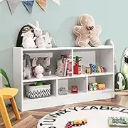BABY JOY Kids Bookshelf & Toy Shelf, Storage Cabinet w/ 5 Compartments for Organising Toys, Dolls, Books, 2-Tier Wooden Bookcase for Playrooms, Kids Rooms, Nursery & School (White)