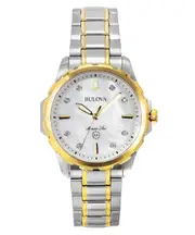 Bulova Marine Star Diamond Accents Mother Of Pearl Dial 98P227 100M Ladies Watch