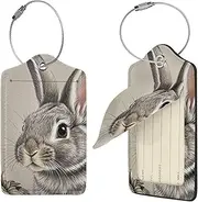 [STVYUKL] Hand Drawn Rabbit Luggage Tags 2 Pcs for Suitcase Waterproof Leather Suitcase Tags Privacy Cover Name Id Label and Metal Loop Baggage Tags for Women Men Travel