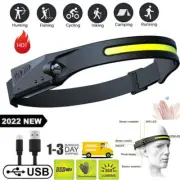 Waterproof COB LED Headlamp Motion Sensor Head Torch USB Rechargeable Headlight