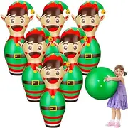 Wettarn 7 Pcs 27 In Giant Christmas Inflatable Bowling Set Santa Claus Nutcrackers Inflatable Games Decor for Kids Christmas Birthday Party Family Indoor Outdoor Fun Games (Nutcracker)