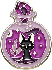 [BirtyQV] Magic Cat Metal Badge Halloween Purple Hat Potion Witch Black Cat Animal Brooch