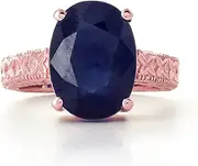 [Galaxy Gold GG] 14K Solid Rose Gold Filigree Solitaire Design Ring with Oval Natural Sapphire 5278