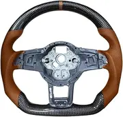 Carbon Fiber Steering Wheel Punched Leather Compatible With VW Compatible with Golf MK7 7.5 GTI GTD GTE R 2013-2020 Polo GTI DSG with Key Frame(Brown Style)