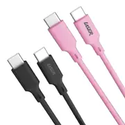 Laser USB-C Fast Charging Cables 60W - Black and Purple- 2m Length - 2 Pack - High-Speed Data & Charging Solution for All USB-C Devices