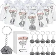 Gemscream 30 Sets Inspirational You Rock Gifts Resin Smile Stone Keychain with You Rock Positive Card Gift Bulk Employee Appreciation Gifts Party Favor Thank You Gifts for Employee Coworker Adult, As