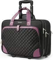 Arcoyard Rolling Laptop Bag, Rolling Briefcase for Women with Waterproof Pocket, 17.3 Inch Computer Bag, Underseat Carry On Luggage with Wheels for Work Travel Business, Lightweight Black Purple