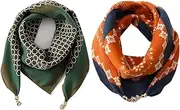 [MYTOAU] 2pcs Retro Magnetic Button Cotton Scarf Women's Western Style Neck Scarf 27 * 27in (Green+Orange)