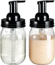 Amolliar Plastic Mason Jar Foaming Soap Dispenser with Pump Lid,16OZ Refillable Hand Soap Dispenser Set with Cute Lables - Farmhouse Decor for Kitchen/Bathroom, Lotion Liquid Dish Soap (2 Pack, Black)