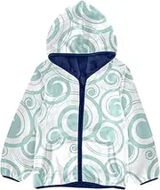 [GuoChe] Girls Sherpa Lined Hoodie Spiral Swirl Line Modern Green Girl Outerwear Jacket Navy Blue Toddler Zip Up Hoodie 3T