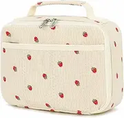 Bluboon Kids Girls Lunch Bag Insulated Lunch Box for School Corduroy Lunch Cooler Organizer School Kids Lunch Tote (Strawberry-Beige)