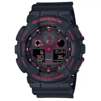 在飛比找momo購物網優惠-【CASIO 卡西歐】G-SHOCK 黑紅火焰防磁雙顯腕錶/