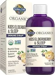 Garden of Life Elderberry Immune Support for Kids with Zinc, Vitamin C - mykind Organics Kids Elderberry & Sleep Immune Syrup Liquid, Bedtime Herbs for Children, No Alcohol, No Added Sugar, 3.92 fl oz
