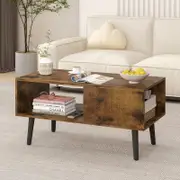 Advwin Coffee Table with Open Shelf Walnut