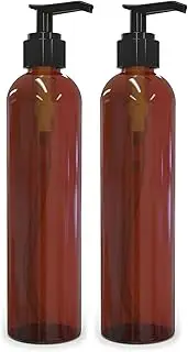 Empty Lotion Pump Bottles, BPA-Free Refillable Plastic 8 Oz Amber PET Containers, Great for - Soap, Shampoo, Lotions, Liquid Body Soap, Creams and Massage Oil's, 2 Pack