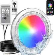 FixOasis Led Pool Lights for Buried Pool, 50 Feet Cable, 60W 10 Inch Buried Pool Light with Controller, Remote Control and App, Suitable for Most Humid Niches