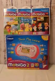 New VTech Pink MobiGo 2 Touch Learning Handheld System Bundle w/ 3 Games