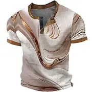 Men's Geometric Henley Shirt Waffle T Shirt Short Sleeve Daily Retro Vintage Classic Sports Outdoor Casual Holiday Summer Spring Summer Dark Brown Green Blue