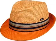 [Lipodo] Corinaldo Trilby Straw Hat - Multicoloured Hat - Italian Summer Hat with Striped Grosgrain Ribbon - for Men - Spring/Summer, Orange, 58-59