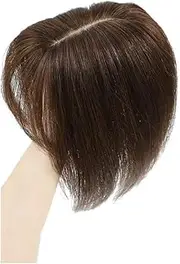 12x13cm Real Human Hair Toppers For Women Straight Human Hair Clips on Wigs With Bangs Lace Topper Hairpiece Density 150%(10inch,Brown With Bangs)