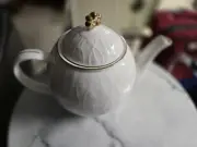 Shabby Chic Fine Porcelain Teapot White with Gold Trim New 5 cups Beautiful
