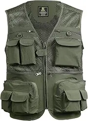 [Generic] Men Fishing Vest Breathable Fishing Travel Mesh Vest with Zipper Pockets Summer Work Vest for Outdoor Activities