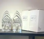 Set Of 2 Mikasa Crystal Candlestick Holders Leaded Art Deco 5" Germany Vtg w/Box