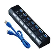 USB Hub 5Gbps High Speed Usb Port Hub USB 2.0 Splitter Power Adapter 7 USB