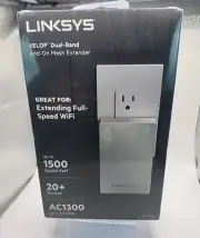 New Linksys Velop Plug-In AC1300 Dual-Band Wi-Fi Add-On Mesh Extender WHW0101P