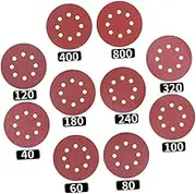 50pcs 8 Hole Flocked Sandpaper Discs 5 Inch Circular Pads 5 Grits (240 320 400 600 800 Grit) for Wood and Metal Finishing