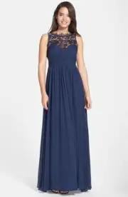 NWT Aidan Mattox Embellished Lace & Silk Chiffon Gown Twilight [ SZ 6 ] #N326