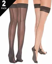 Cuban Heel Sheer Stockings 2-Pack Women One Size OS Back Seam Black and Nude