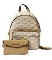 MICHAEL KORS MAISIE XS MINI 2 IN 1 BACKPACK + POUCH JACQUARD LOGO MK CAMEL MULTI